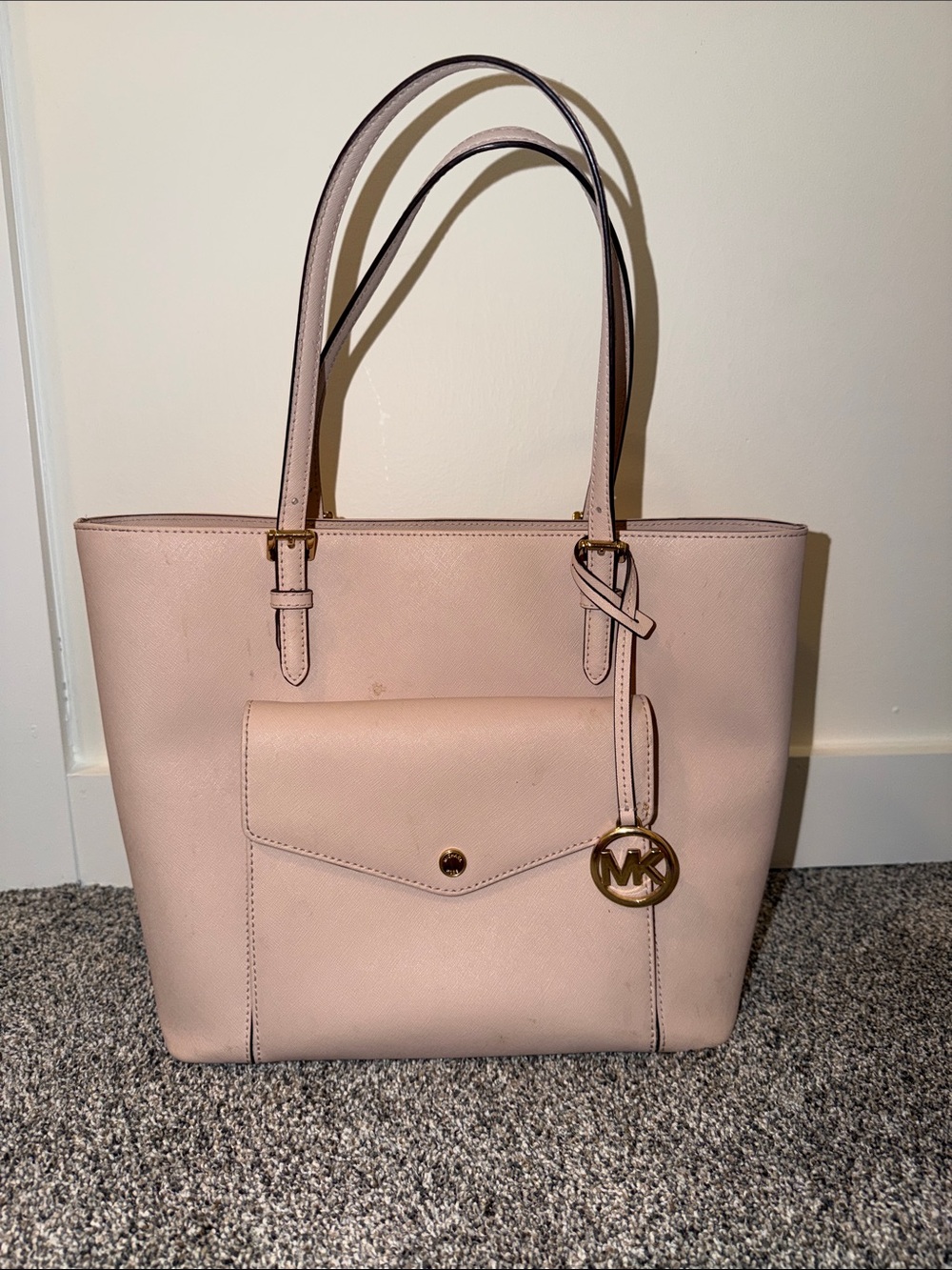Michael Kors Light Pink Leather Tote with Gold MK Charm